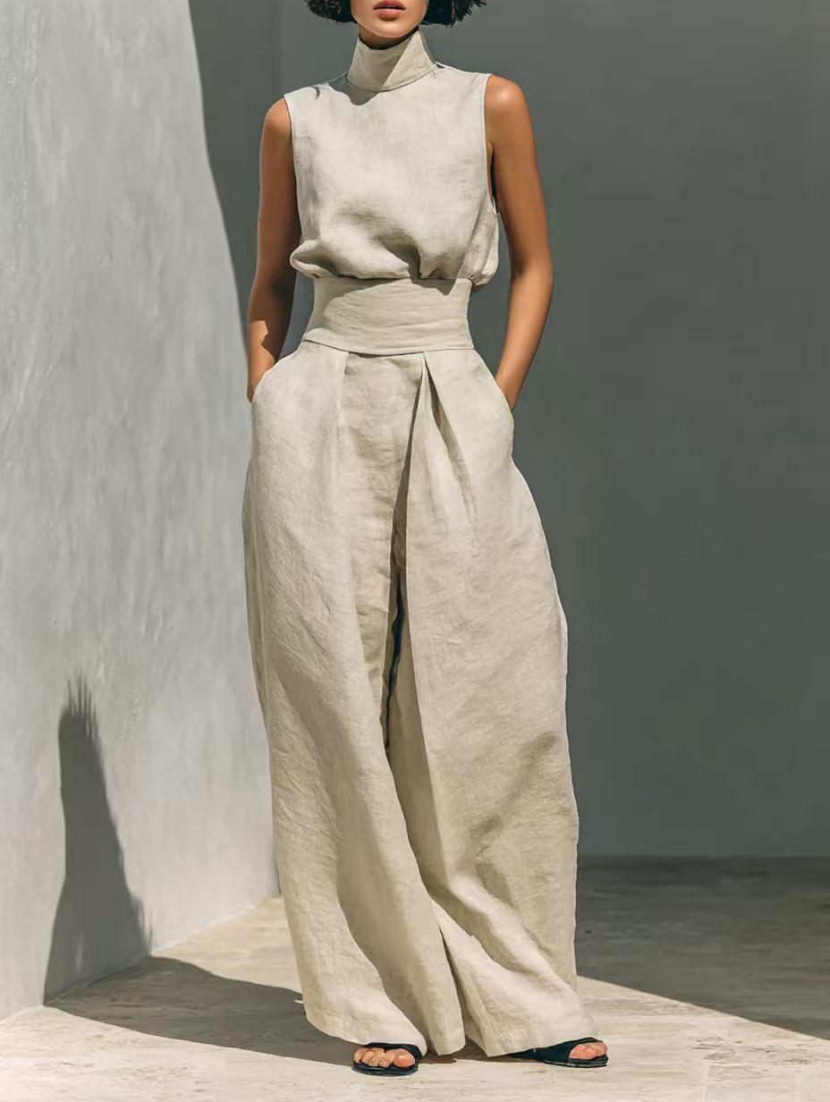 2026 Summer New Arrival: European-Style Cotton and linen Sleeveless Top and Casual Trousers Two-Piece Set for Women-Perfect for lounging at home, vacations, and walks-Great as a holiday gift for women-Ideal for everyday wear Lounge Pants Clothes Suits