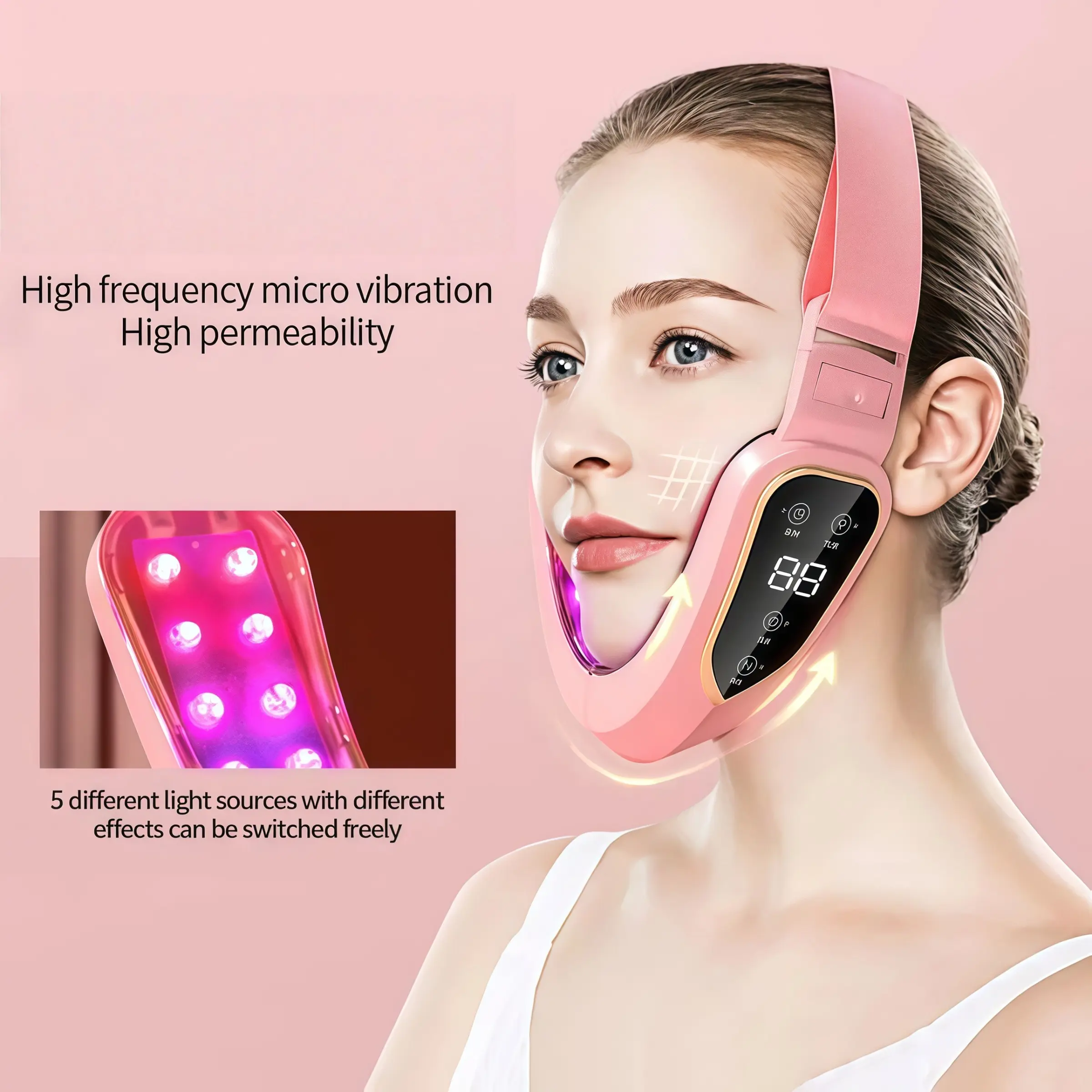 LED Facial Slimming Vibration Massager, Face Lifting Device, Heated Chin Reducer, V-Shaped Face Massage Tool, Facial Care Tools, Beauty Instrument, Personal Care Appliances