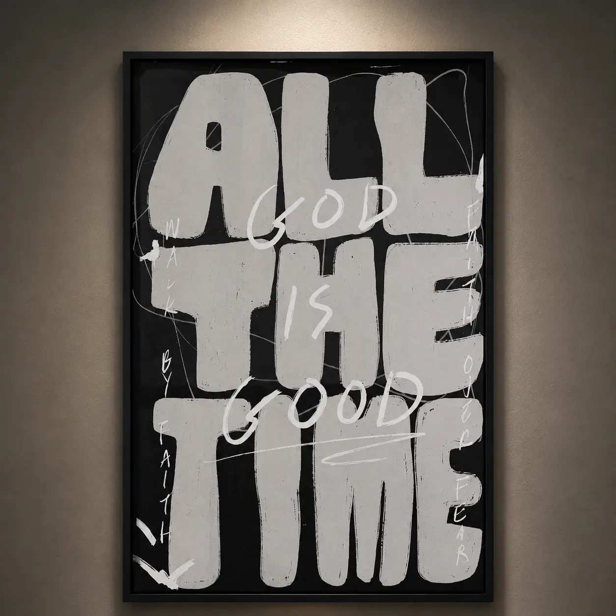1pc Modern Christian Wall Decor, "God All The Time & Good All The Time Faith All The Time" Inspirational Scripture Art, Black White Minimalist Bible Verse Print, Beige Gray Vertical Wall Artwork for Home Church Decoration