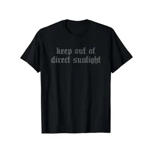 180g[100%cotton]Men's Gothic Dark Aesthetic T-Shirt - Keep Out of Direct Sunlight Graphic Print, Breathable Round Neck Short Sleeve Tee, SXXXL Sizes Suitable for Casual Wear, Night Events & Everyday Outfits, - Comfort Fit Gothic Style Top, PLUS SIZE