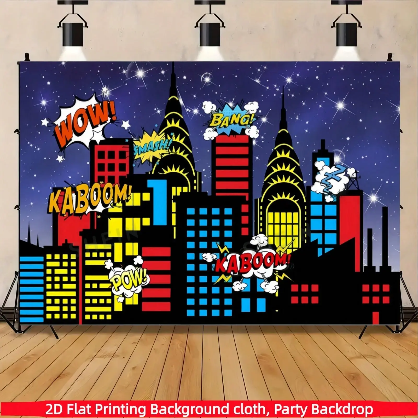 Superhero Comic City Night Scene Banner, Polyester Material, Party Decor, Birthday, Room Decoration, Indoor Outdoor Wall Hanging