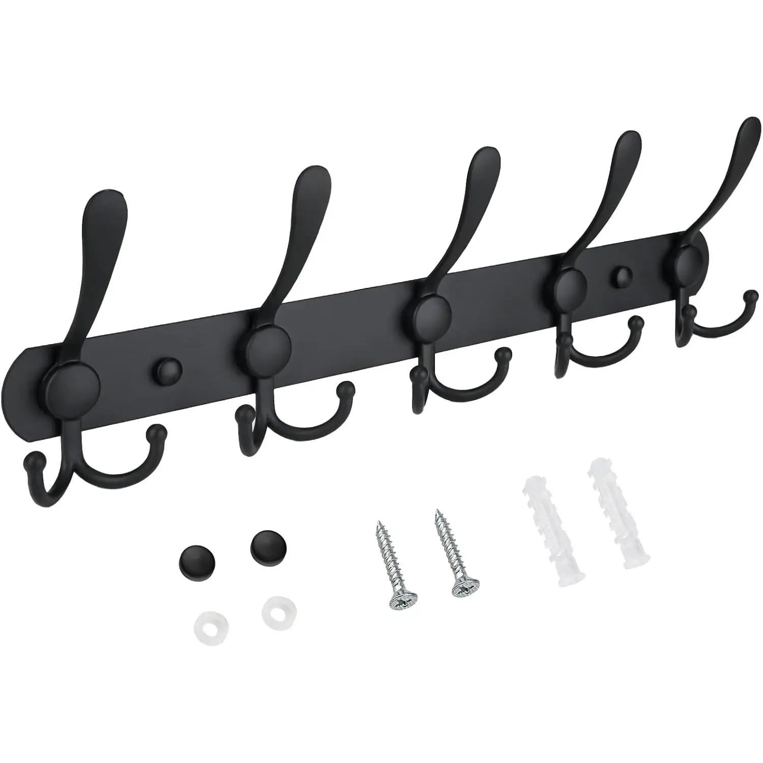 Wall Mounted Coat Rack, Five Heavy  Tri Hooks  Metal Construction for Jacket Coat Hat in Mudroom Entryway (Matte Black, 1-Pack)