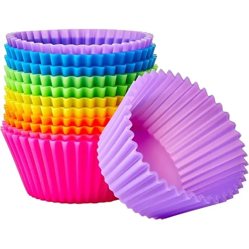 12 Pcs Reusable Non-Stick Silicone Baking Cups, Muffin Liners, Silicone Baking Molds, Dishwasher Safe, Microwave and Oven Safe, Perfect for Baking