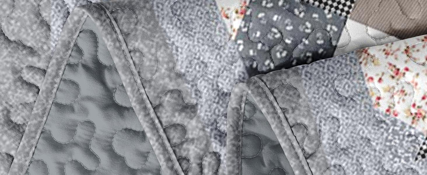 Patchwork Set Queen Size, Floral Rustic 3 Pcs Soft Bed Cover Bedding Set, Boho Flowers Lightweight Bedspread Coverlet with 2 Pillow Shams for All Season