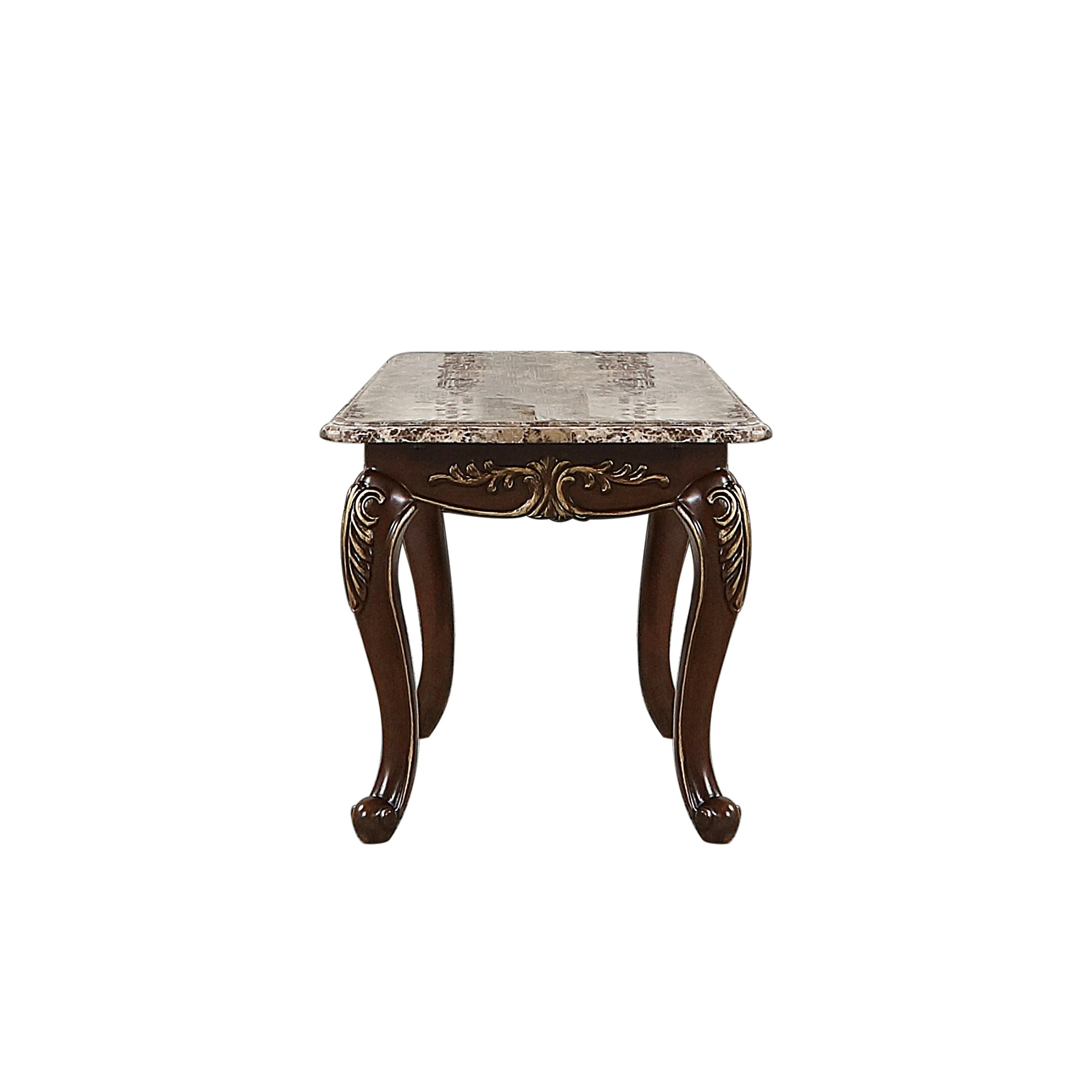 Gloria End Table with Real Marble Top and Wood Frame, Glossy White Finish, Traditional Living Room Side Table with Open Storage, 28 x 26 x 24 Inches