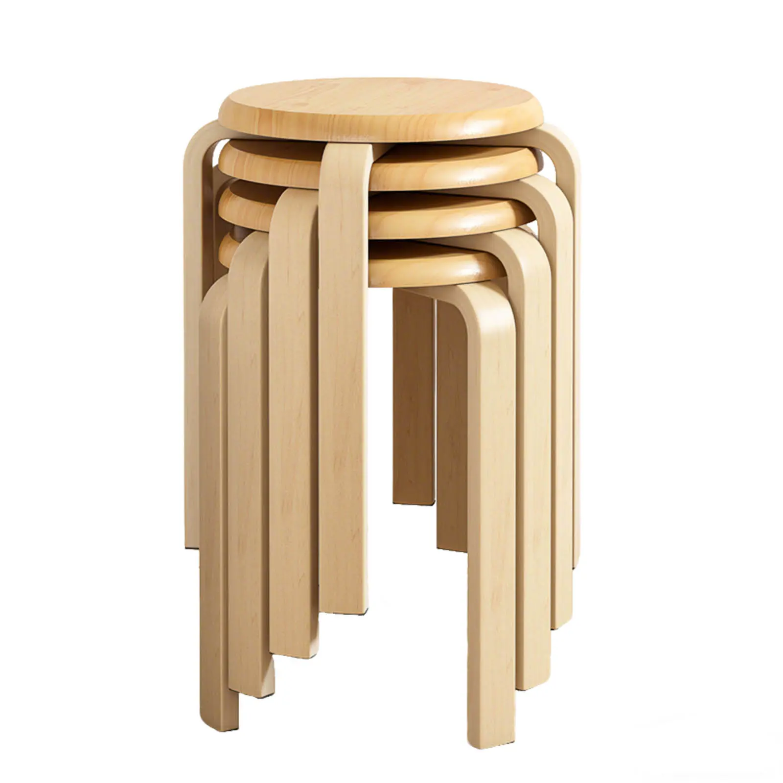 Nokaa Stackable Bentwood Stool Set of 4, 18" Round Backless Nesting Stools, Anti-Slip Felt Pads, Natural Wood Finish, Multipurpose Seating for Classroom, Dining Room, Kitchen