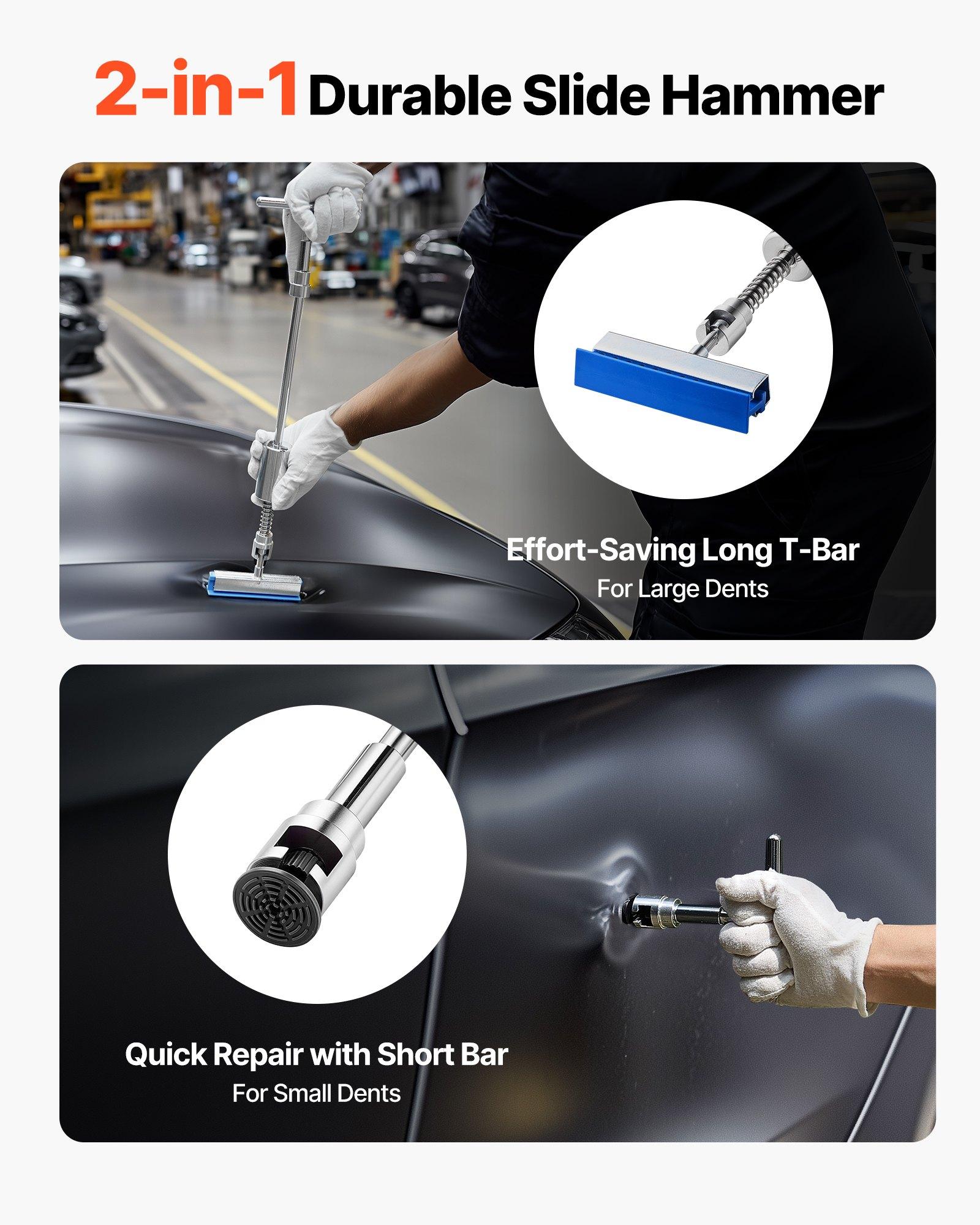 VEVOR Dent Puller Kit, 61 PCS Paintless Dent Removal Kit with Golden Lifter, Slide Hammer T-Bar, Glue Gun, Auto Body Hail Damage Repair Remover Tools for Car Refrigerator Large Small Door Ding Repair