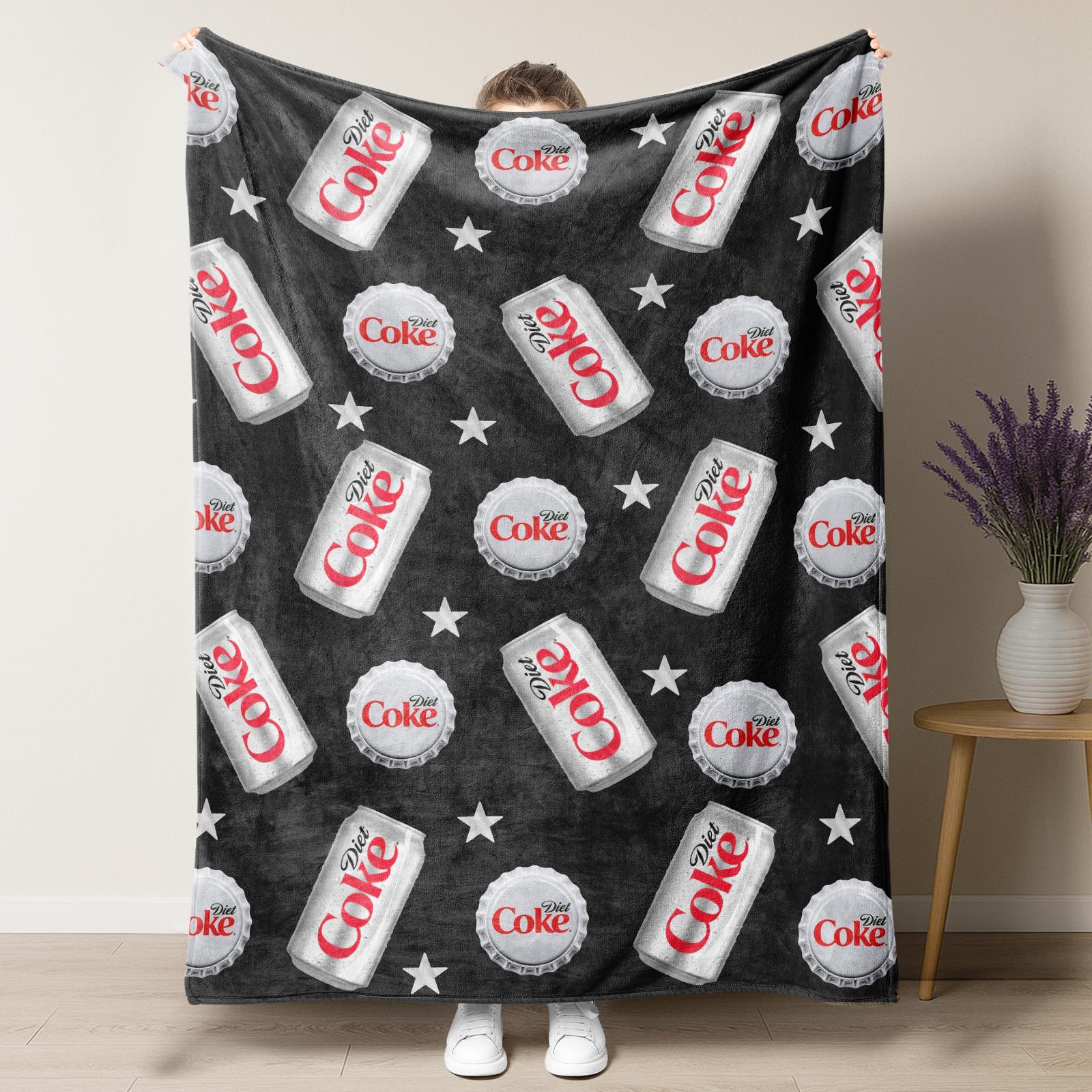 Diet Coke Bottle Cap Pattern Flat Velvet Blanket Diet Coke Blanket Soft fluffy lightweight flannel throw soft fleece blanket slogan print Gift
