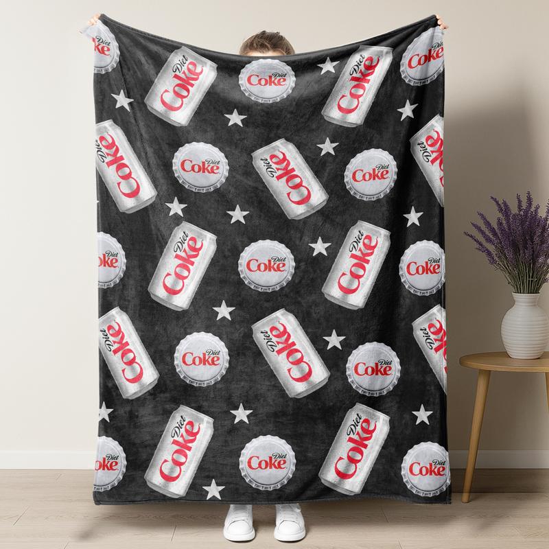 Diet Coke Bottle Cap Pattern Flat Velvet Blanket Diet Coke Blanket Soft fluffy lightweight flannel throw soft fleece blanket slogan print Gift