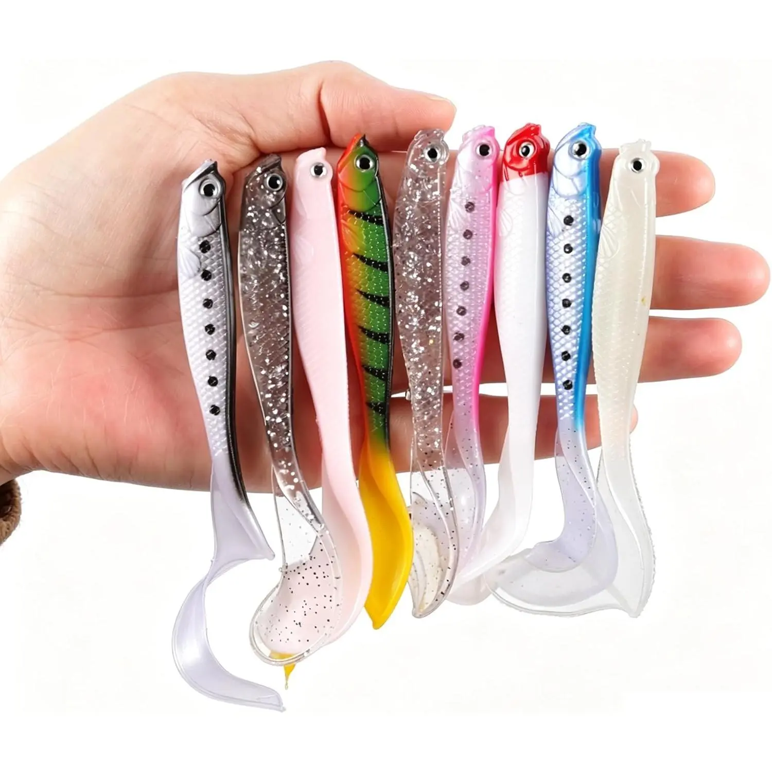 9 count Bass Fishing Lures, Paddle Tail Soft Swimbaits  & Saltwater | Realistic paddle tails produce lifelike water vibration to attract predatory fish. Compatible with Texas  and jig .