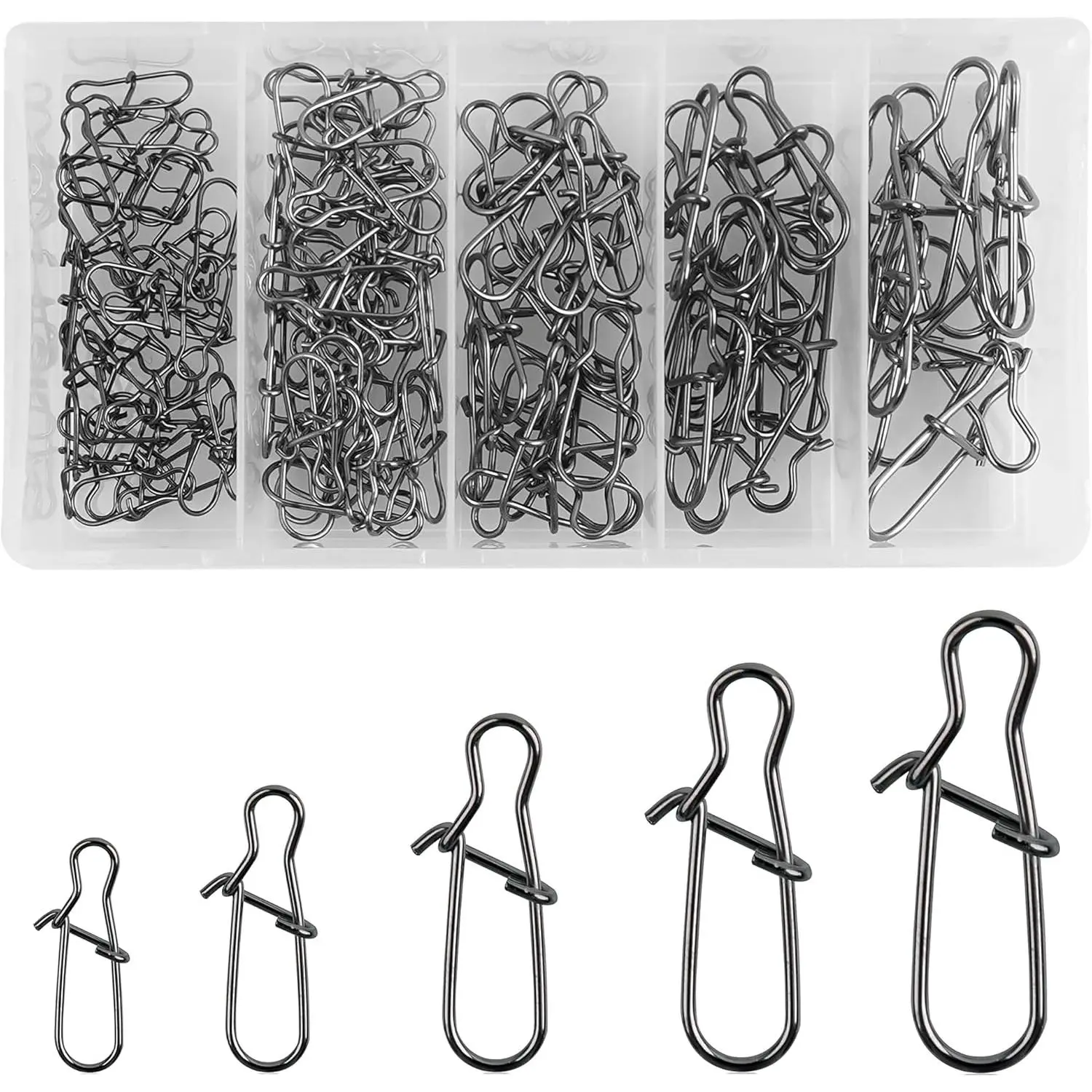 Stainless Steel Duo Lock Snap Clip Kit 100pcs/300pcs Fishing Swivel Lure Snaps High Strength Quick Change Fish Snap Clips Fishing Gear Hooked Snaps Saltwater Freshwater