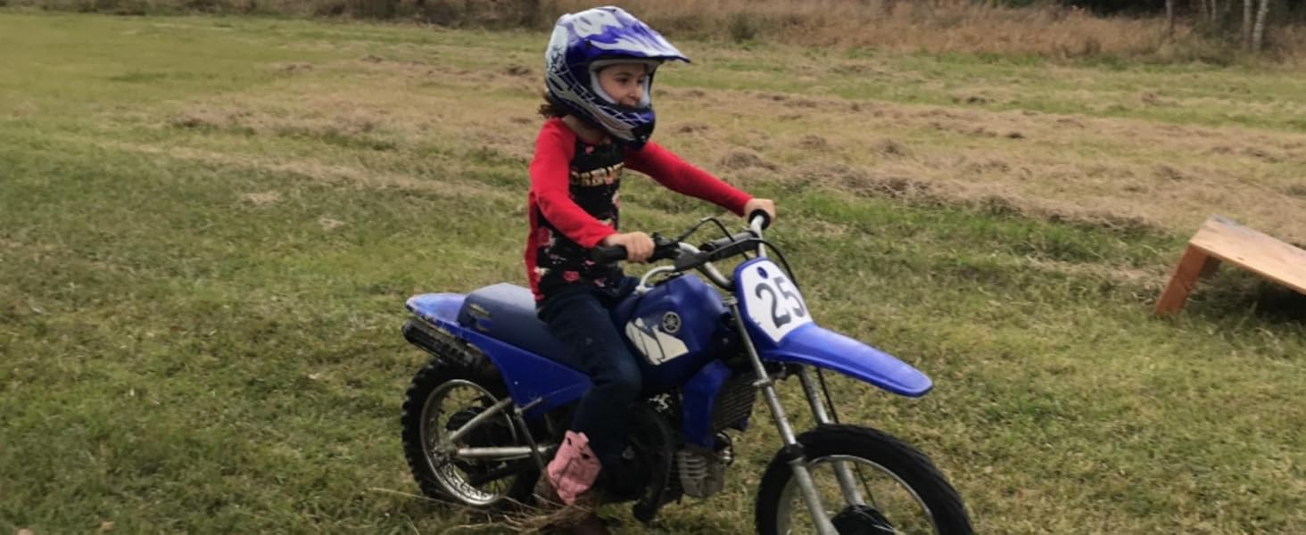 Youth Motocross Offroad Street Dirt Bike Helmet Youth Motorcycle ATV Helmet with Goggles Gloves Blue Flame M