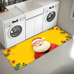 Laundry Room Rug Runner "x20" Non Slip Washable Seasonal Mat Featuring Santa Claus  Yellow for Office Welcome Area Santa Holiday Decor