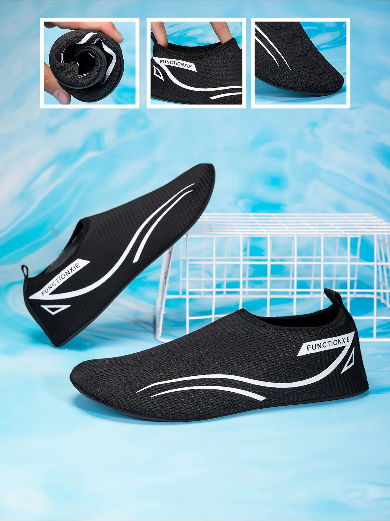 Men Women Quick Dry Water Socks, Breathable Mesh Slip On Barefoot Aqua Shoes, Lightweight Non Slip Beach Swim Footwear for Yoga Surfing Diving Kayaking