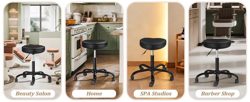 OmySalon Rolling Stool with Wheels, Hydraulic Massage Chair, Heart-Shaped Adjustable Salon Stool, Swivel Stools for Hair Stylist, Vanity SPA, Bar, Barber, Home Office, Tattoo