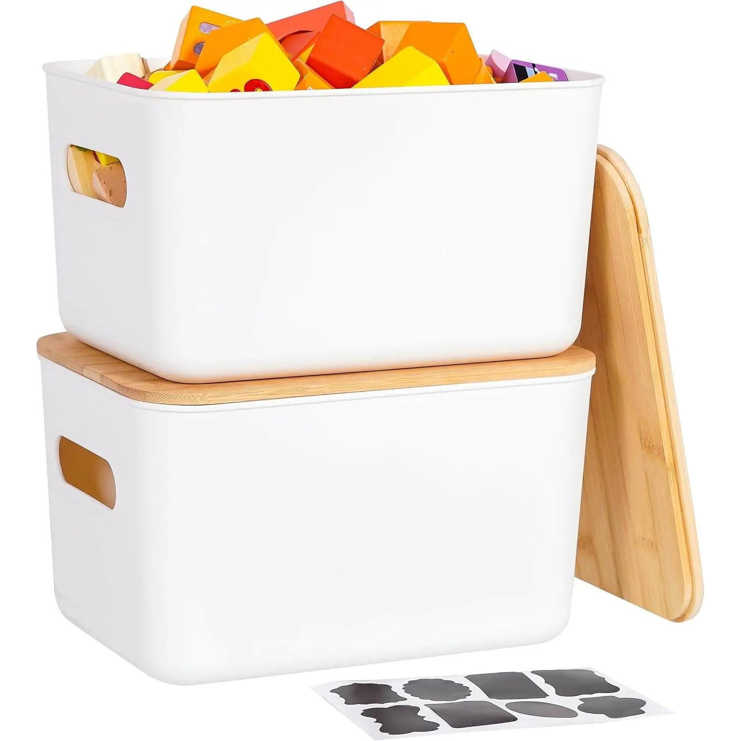 Storage Bins with   7QT Plastic Storage Containers Stackable Organizer Boxes with Handle for Desk Snacks, Toys, 2 count, 10" L x 7" W x 5.8" H