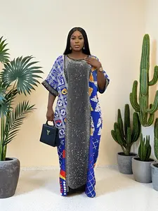 African style long robe, Dress with pink tone, loose short sleeved design suitable for various body types, the side red background checkered floral print is eye-catching, the middle of the garment is covered with exquisite hot