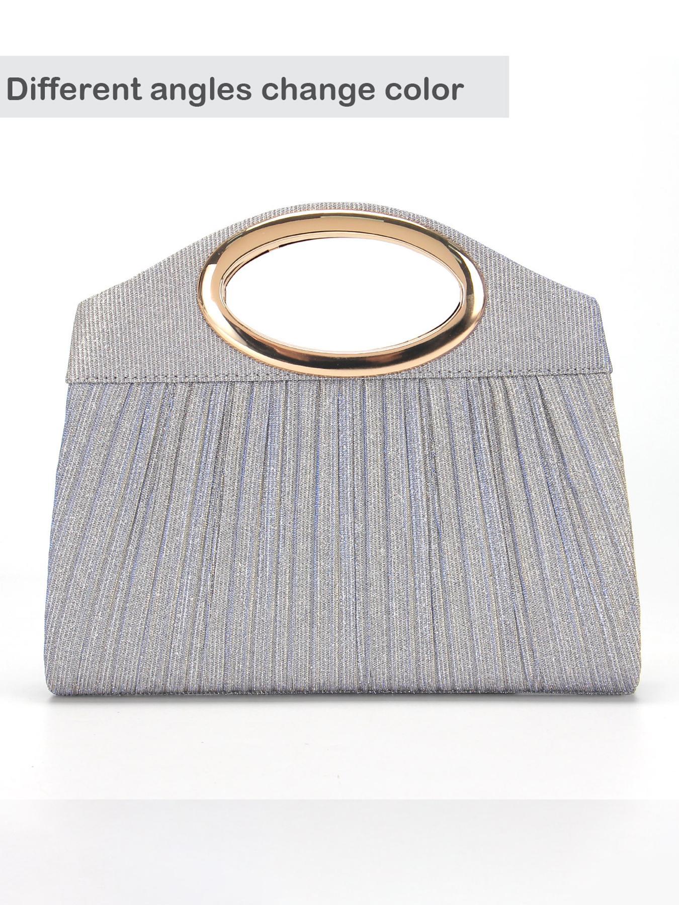 Women's Elegant Glitter Evening Clutch Bag, Metal Ring Handle, Pleated Design, Magnetic Closure, Versatile Strap, Perfect for Weddings, Parties, Wristlet Clutch
