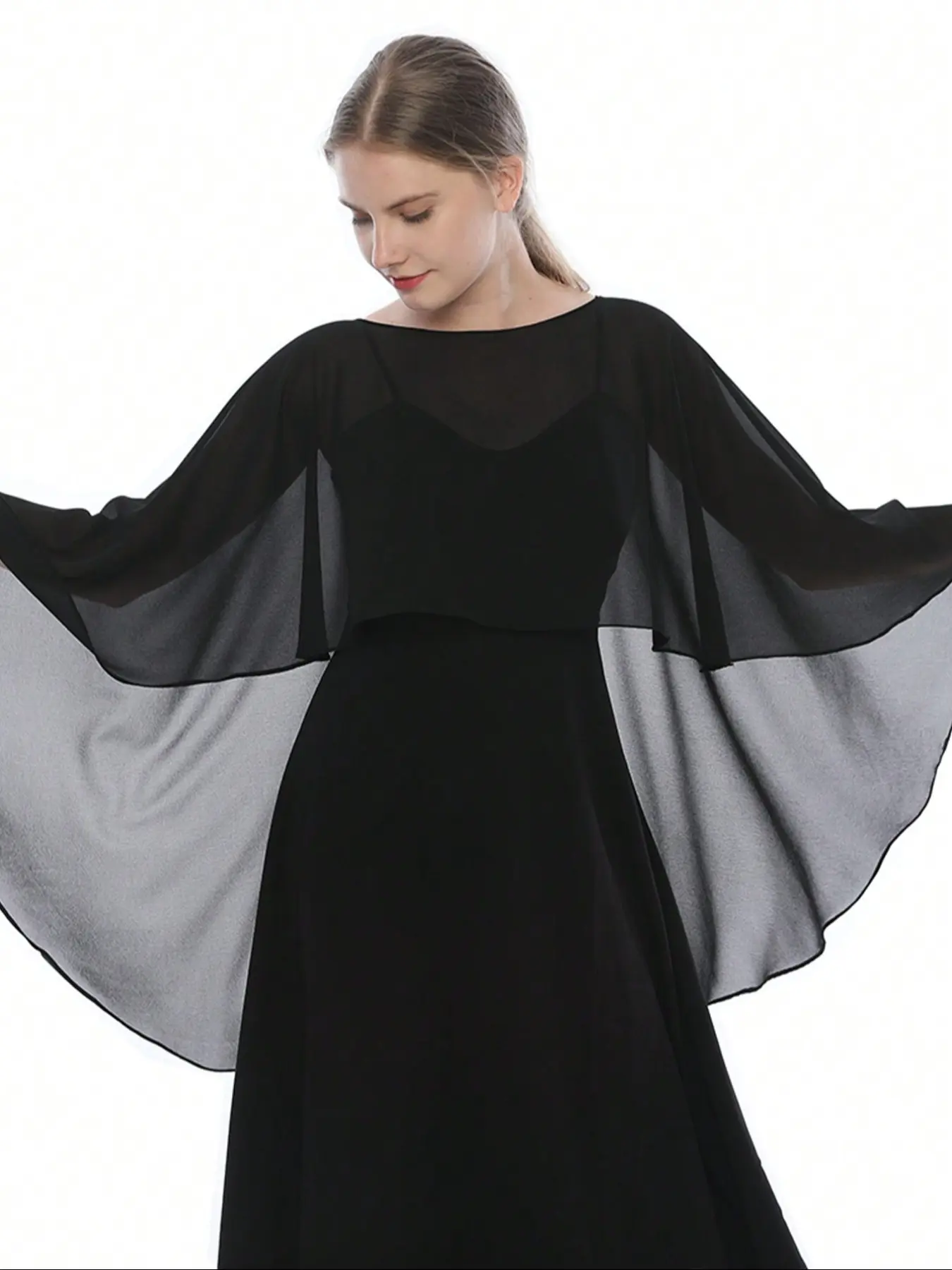 Women's Chiffon Wearable Poncho Shawl Cape, Colorful & Plain Design, Ideal for All-Seasons, Fitted Style, Essential Accessory for Outdoors