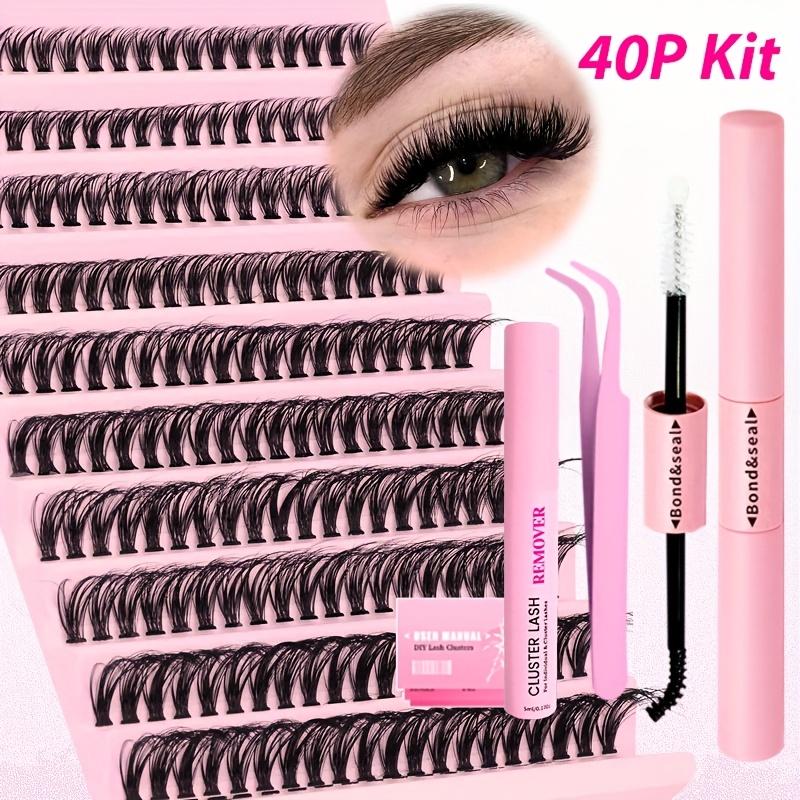 Eyelash Extension Kit, 2-in-1 Lash Bond & Seal with Lash Clusters and Tweezers, Reusable DIY Lash Clusters for Beginners at Home, Eyelash Glue & Tools Included, Eyelash Fixer, Eyelash Extension Set