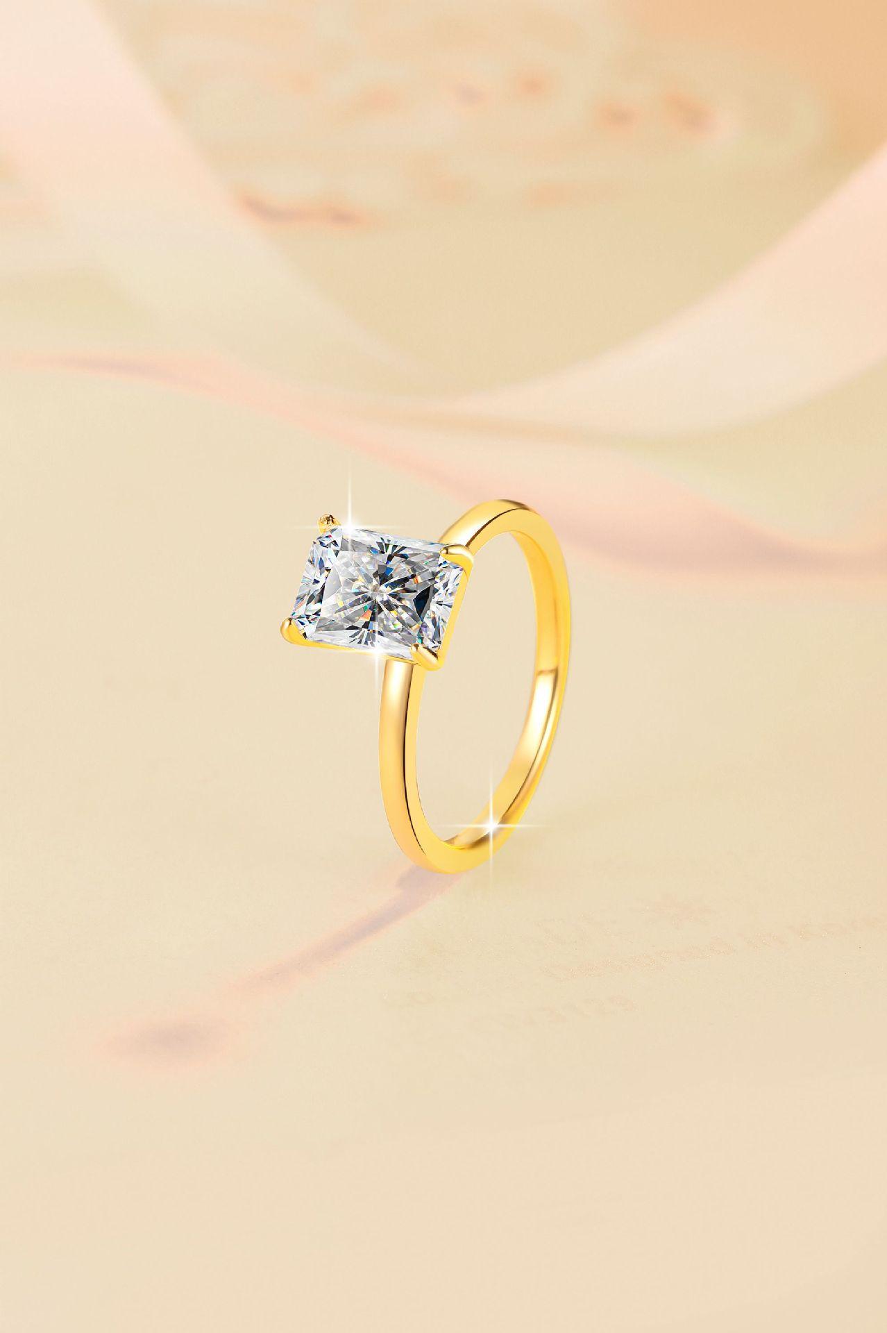 S925 Sterling Silver Radiant Rectangular Ring Synthetic Moissanite Ring 2Carat-448(50%)