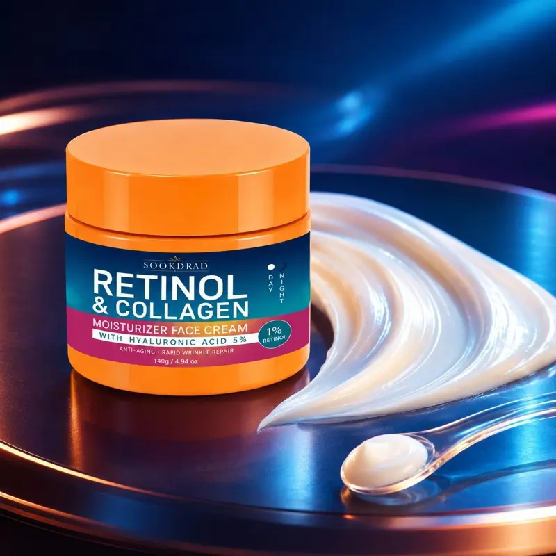 Retinol and Collagen Moisturizer Face Cream, with 1% Retinol, with 5% Hyaluronic Acid, anti-aging, rapid wrinkle repair, for face, day and night application, 140g/4.94oz