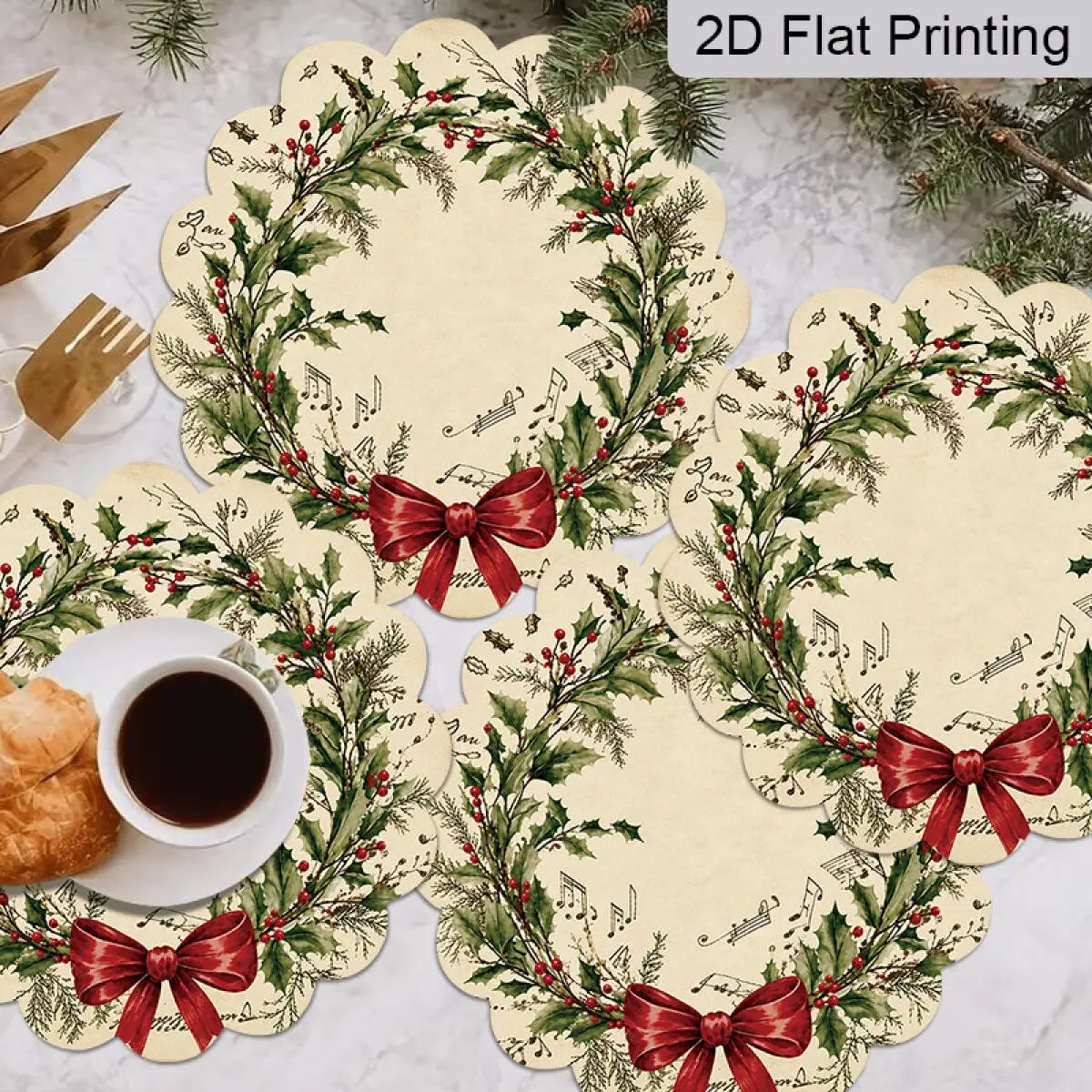 4pcs/set Christmas Table Placemats, Red Butterfly Pattern, Christmas Party Tabletop Decor, Dining Table Mats, Christmas Themed Home Ornaments, Fall Season Table Decor, Ideal Christmas Gift for Family and Friends