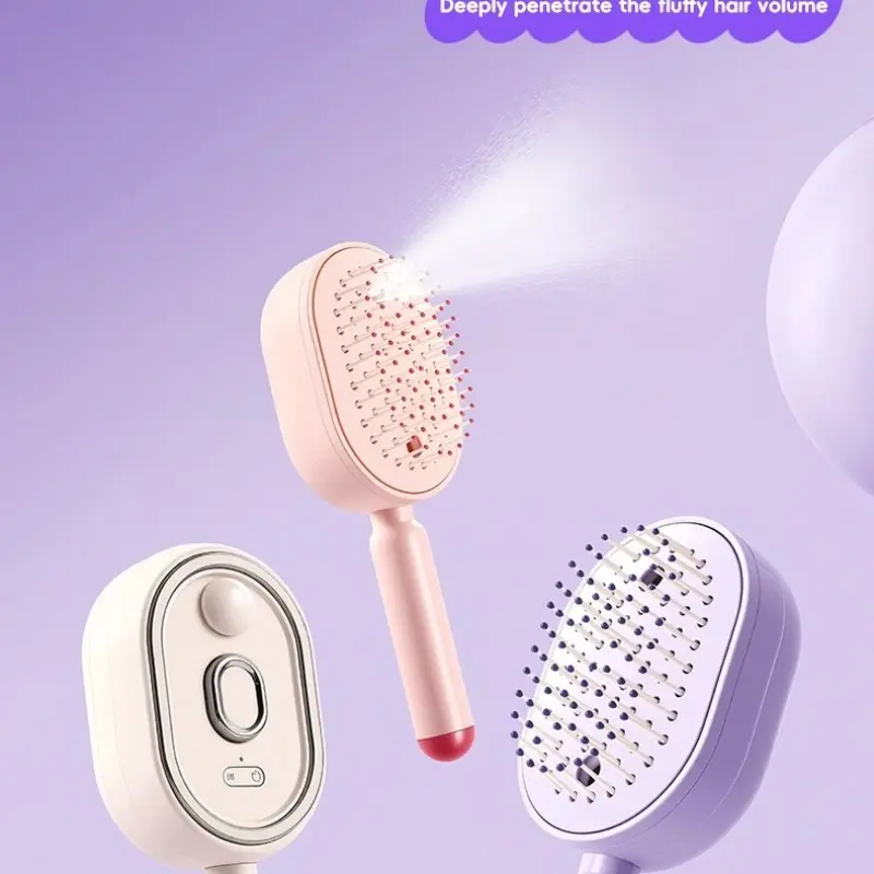 Electric Spray Cushion Massage Comb, Self-Cleaning Anti-Tangle Hair Brush, Static-Free Scalp Massager, Ideal for Dry Frizzy Hair Care, No Essential Oils