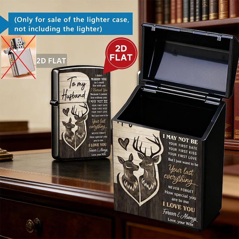To My Husband Plastic Cigarette Case & Metal Lighter Shell Set, Deer Couple Love Letter Design, Romantic Wedding Anniversary Gift for Men from Wife