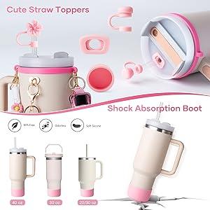 Cup AccessoriesI Bottle Handle Carrier Strap,Silicone Cup Boot, Lipstick Holder, Straw Topper & Spill Stopper Cute Decorative Charms, Accessories for Cup 40oz/30oz Decor
