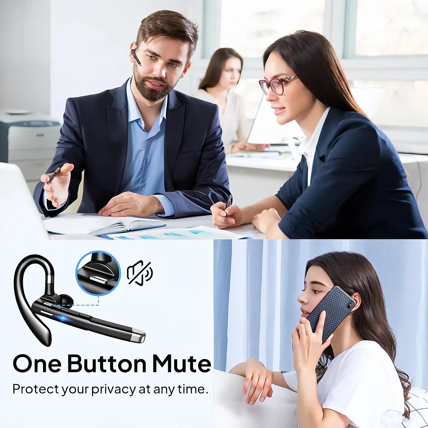 Bluetooth Trucker Headset, Wireless Bluetooth 5.3 Earpiece for Cellphone with Charging Case Built-in Microphone Hands-Free Earphones for Work Office Driver