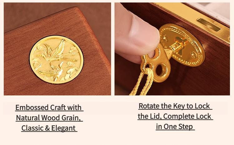 Solid wood embedded double-layer home jewelry box, desktop earring and ring storage box, flip-top lockable accessory storage box