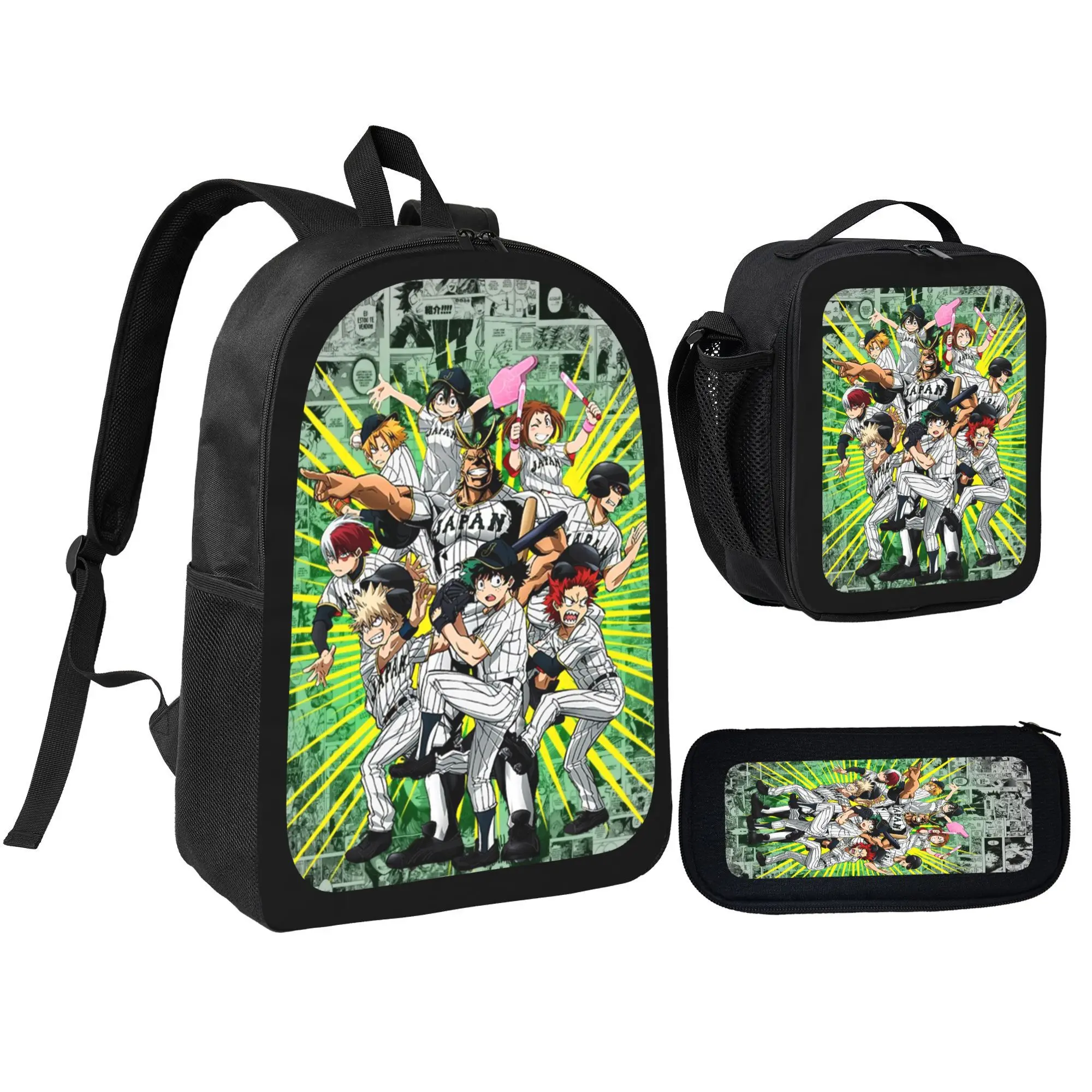 3Pcs my hero academia backpack with lunch bag and pencil box, Cool Anime-Style backpack set for kids teens, school bag for girls boys, Casual, Daily Commuting, and Sports Essentials, Perfect Gift