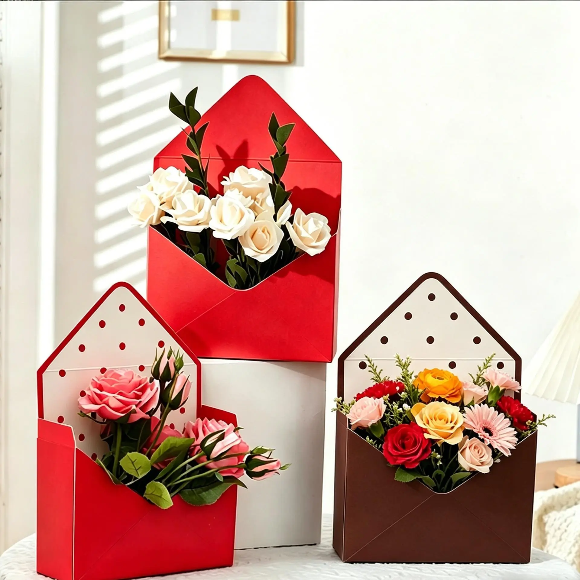 Foldable Envelope Floral Gift Box with Details, Luxurious Flower Packaging for Wedding, Birthday, Valentine's Day, Mother's Day