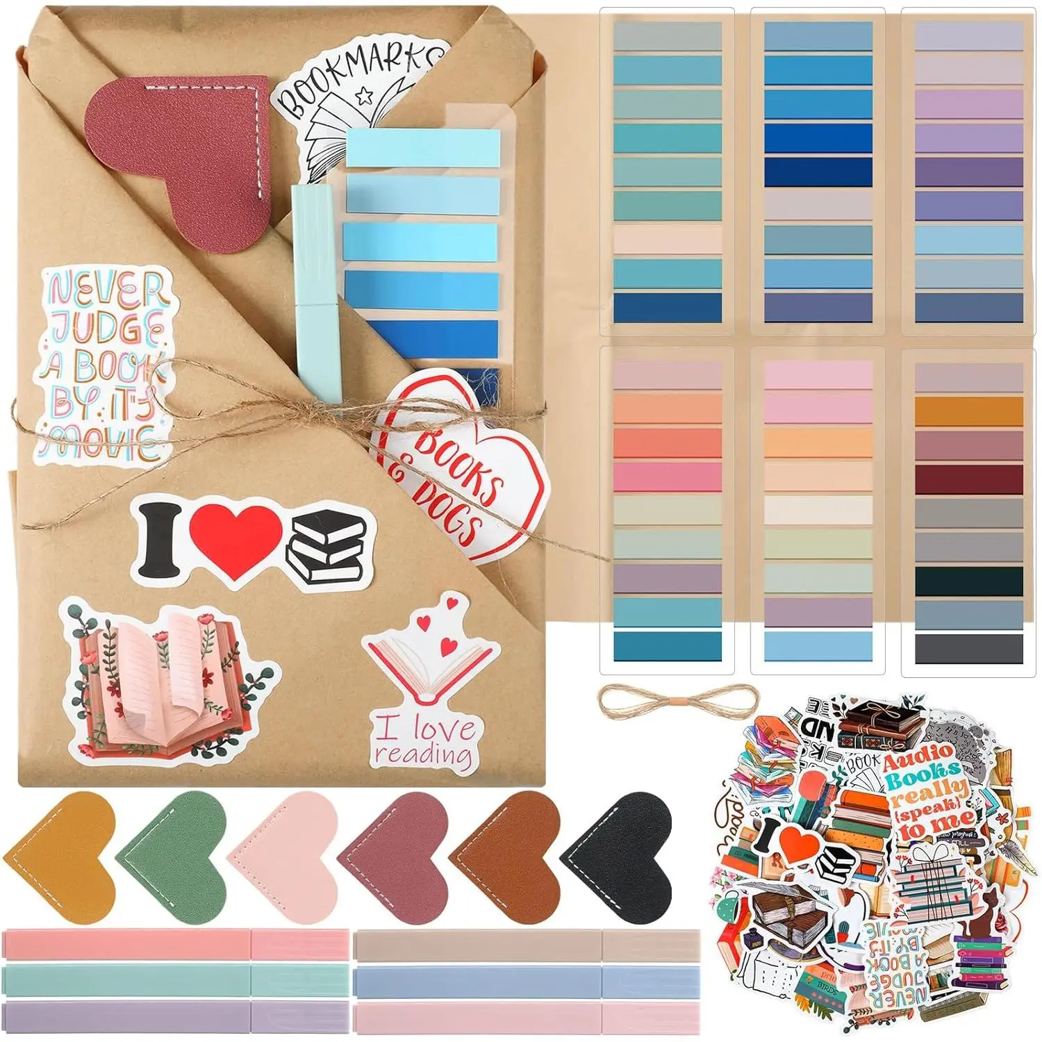 6 Set Blind Date with a Book Supplies, DIY Book Lovers  Bulk with  Index Tabs Bookmarks Heart Tags Ballpoint Pens Highlighters Stickers for Librarian Readers Women Men Club Gifts