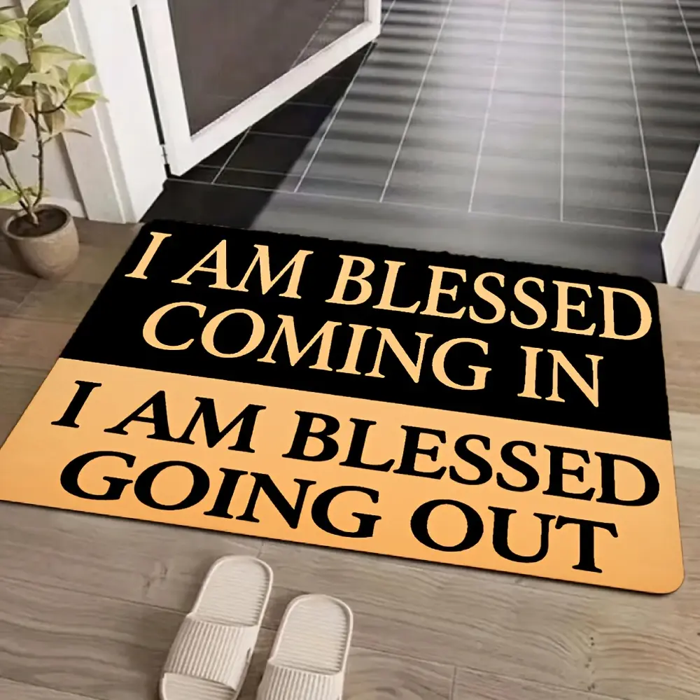 1-piece "I'm Blessed" doormat, suitable for the entrance, non-slip washable carpet with blessing words, soft and absorbent floor mat, suitable for bathroom, kitchen, living room, machine washable floor mat
