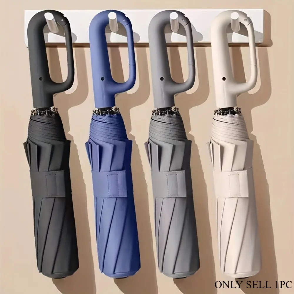 Fully Automatic Folding Umbrella with Ring Handle, 3-Fold Business Gift Umbrella, Portable Windproof Sun & Rain Dual-Use Umbrella, UV Protection & Cooling Travel Essential