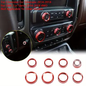 Aluminum Knob Cover Fit for Chevrolet Silverado and Chevrolet Sierra 2014-2018 4wd-8 Pieces Console Air Conditioning Control Button Ring Suit Interior Design Accessories