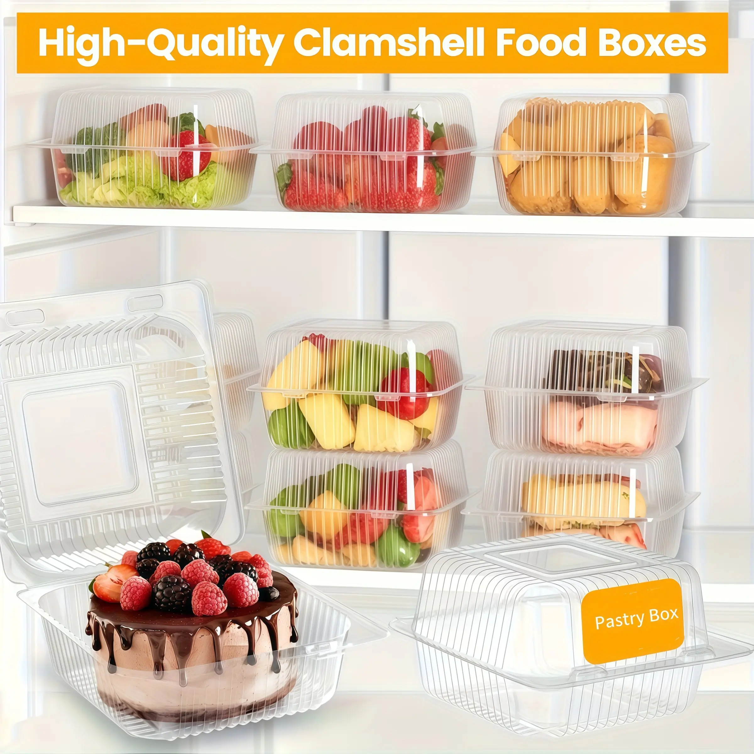 Transparent Plastic Square Cake Box with Lid, Home Use Cake Box, Bread Box, Single Slice Cake Container, Ideal for Weddings, Parties, Gifts