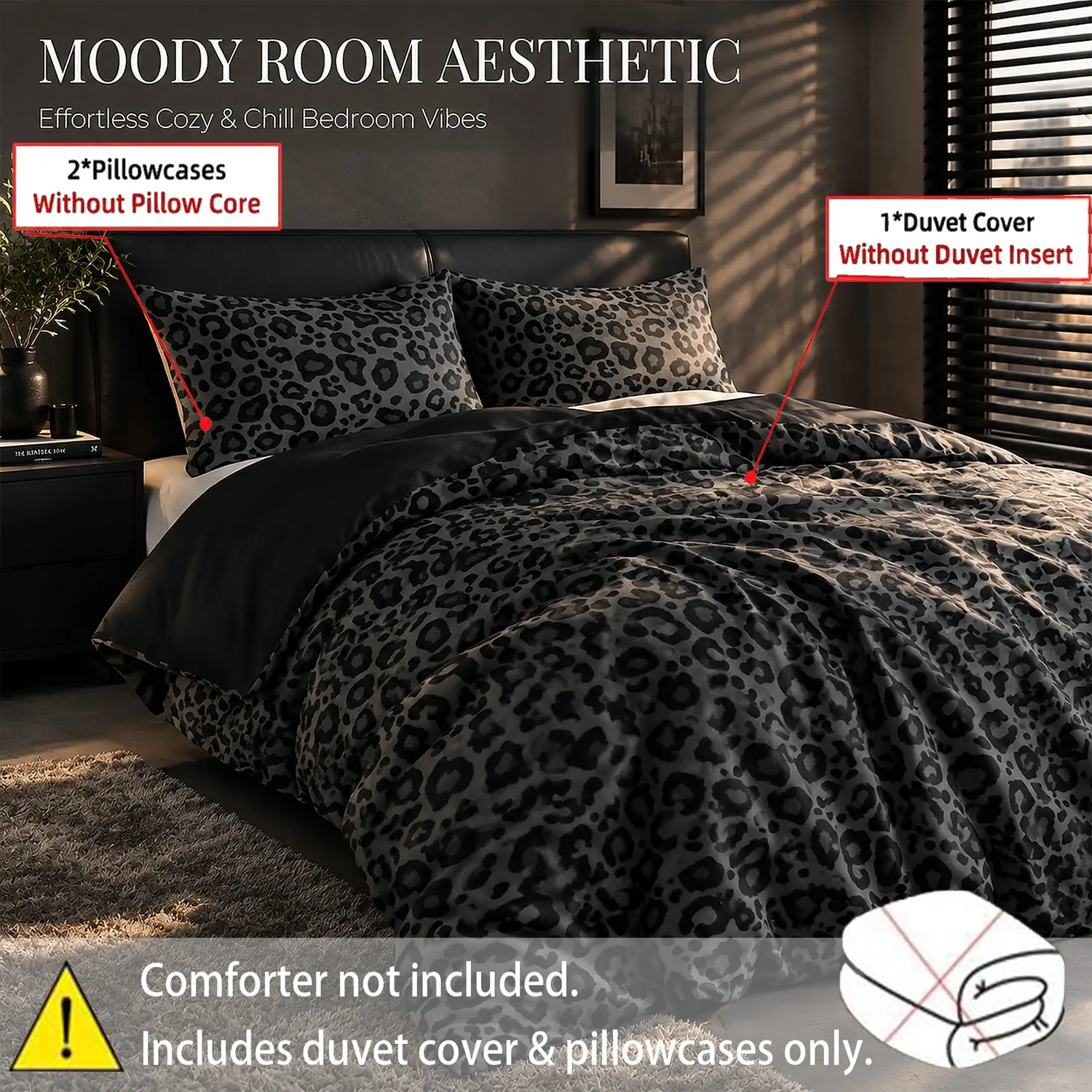 Pcs Dark Grey Leopard Printed Duvet Cover Set, 3 pieces include 1 duvet cover and 2 pillowcases (comforter and pillow inserts not included), 100% polyester material, soft and breathable, suitable for bedroom, guest room or dormitory Printed Bedding Set