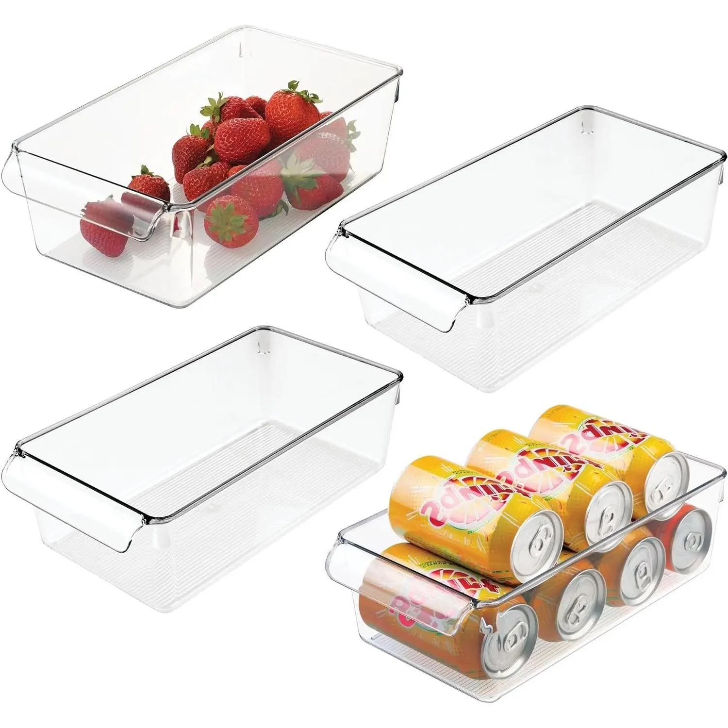 Clear Fridge Storage Bin with Handle, Set of 4 | Meat & Cheese Fridge Tray OrganizerGift