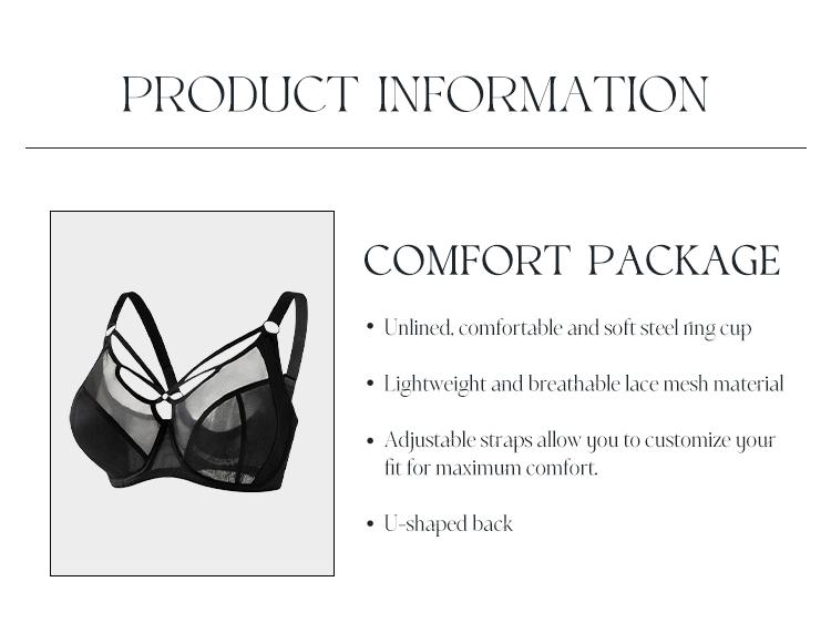 Sexy lace plus-size bra, women's daily adjustable underwear, lift-and-push-up bra M008, soft fabric bra, ruched bra