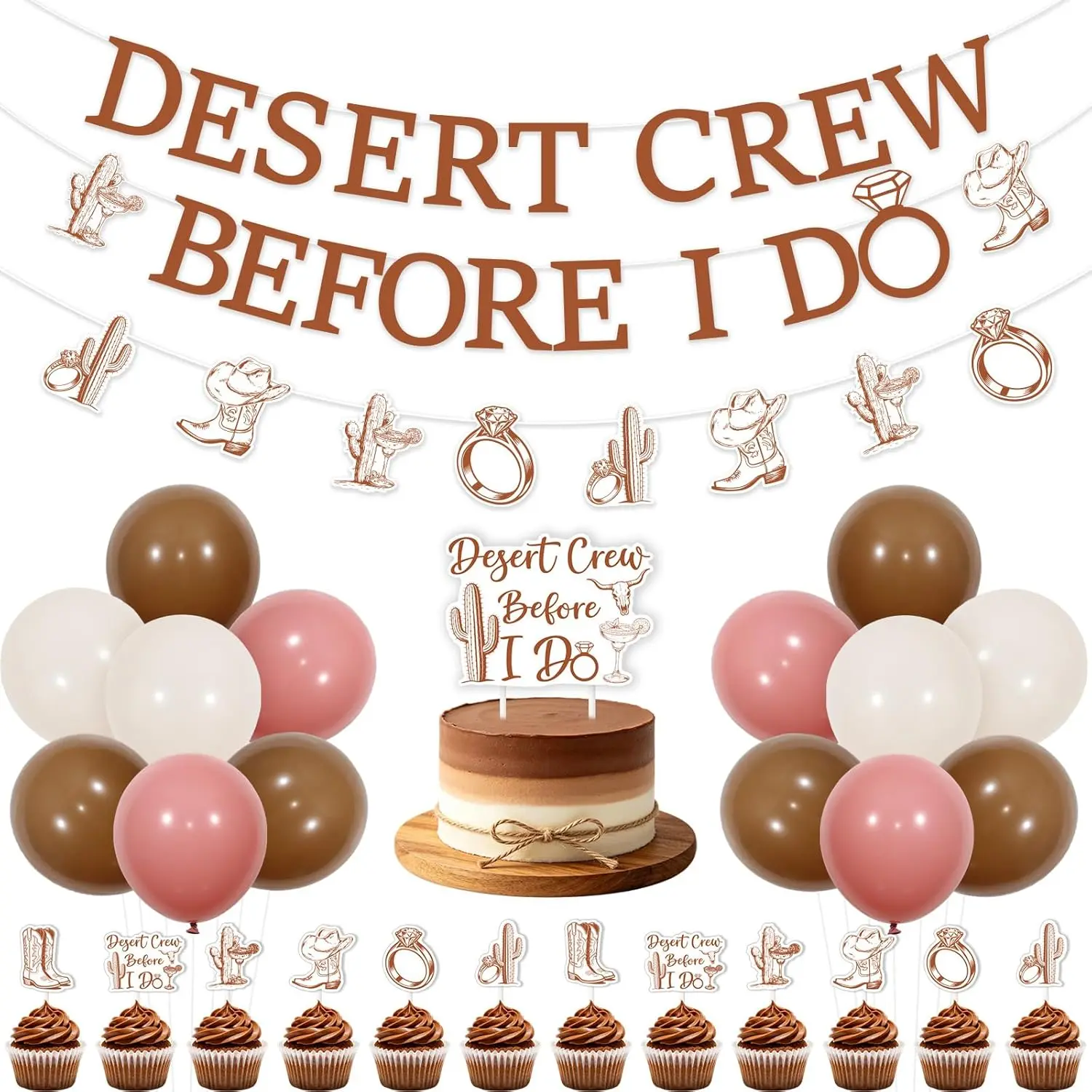 Desert Bachelorette Party Decorations Desert Crew Before I Do Party Banner Garland with Cactus Cowboy Boots Cake Toppers, Balloons for Women Bridal Shower Desert Themed Engagement Wedding Supplies