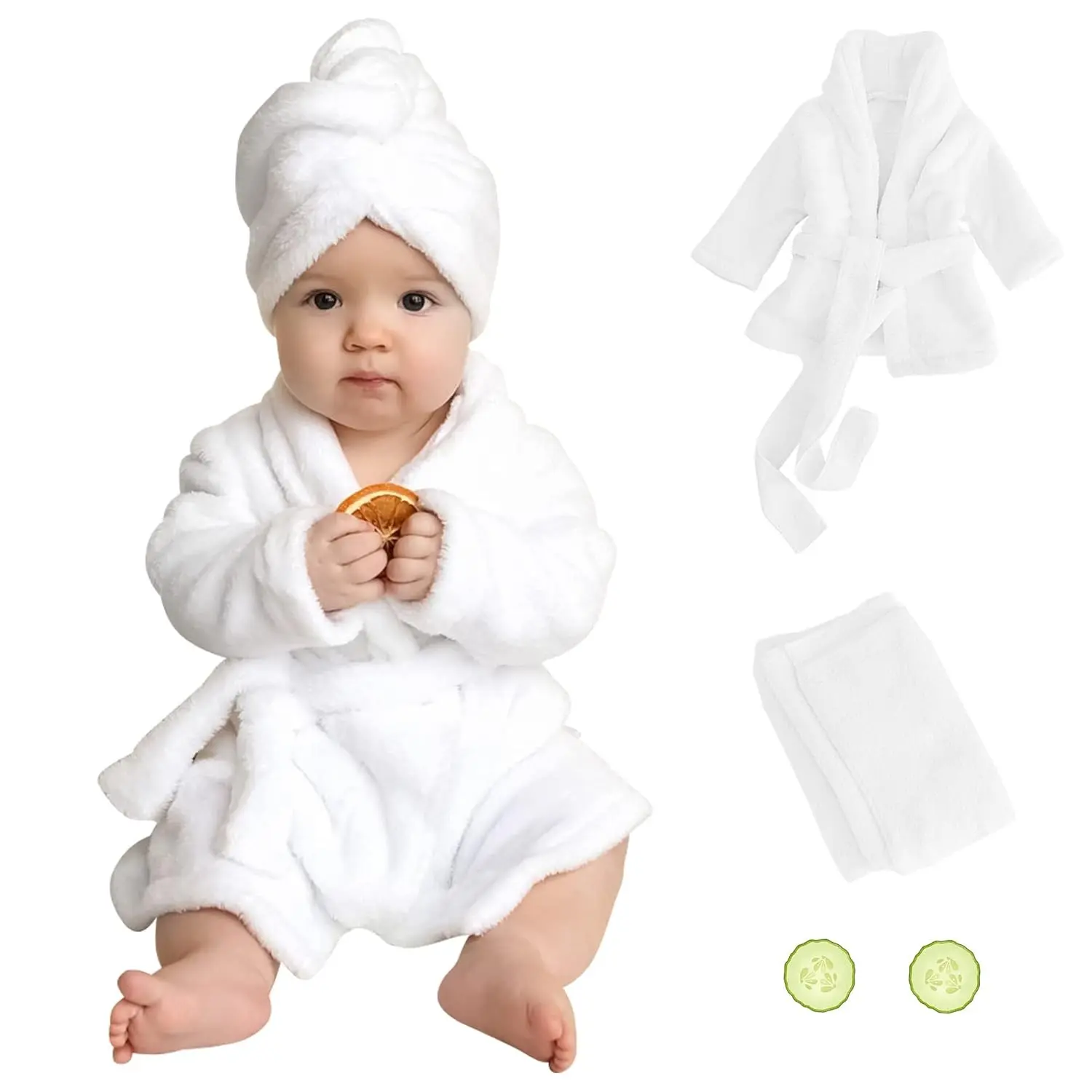 Photography Prop Bathrobe Baby Photo Props Bathrobe Outfits Infant Bath Robe Bath Towel Sets for Boy Girl Newborn Photography Outfits Spa Salon Baby Photoshoot Props  ( White)