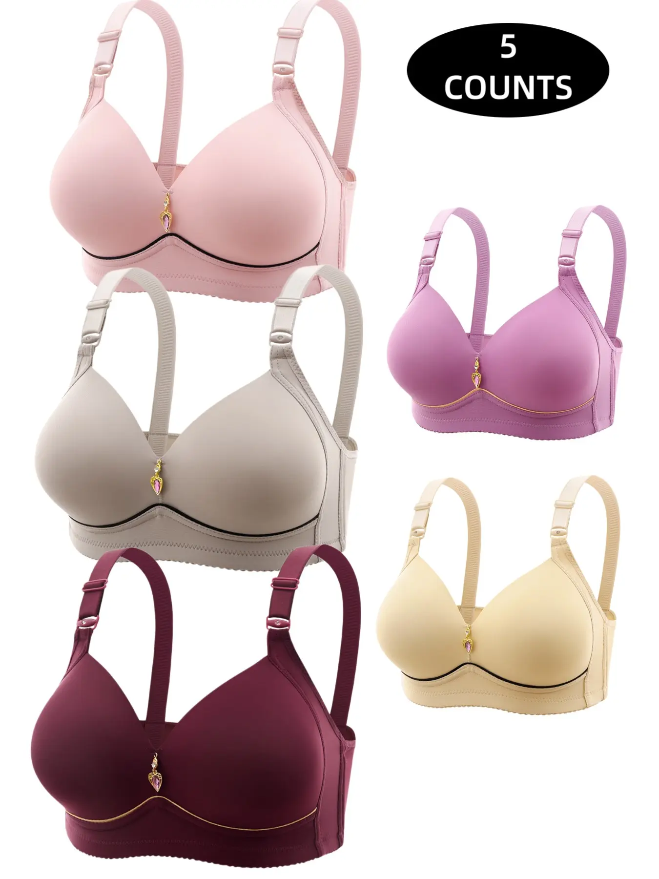 Women's Contrast Binding Push Up Bra, Soft Comfortable Breathable Wireless Bra, Women's Lingerie for All Seasons