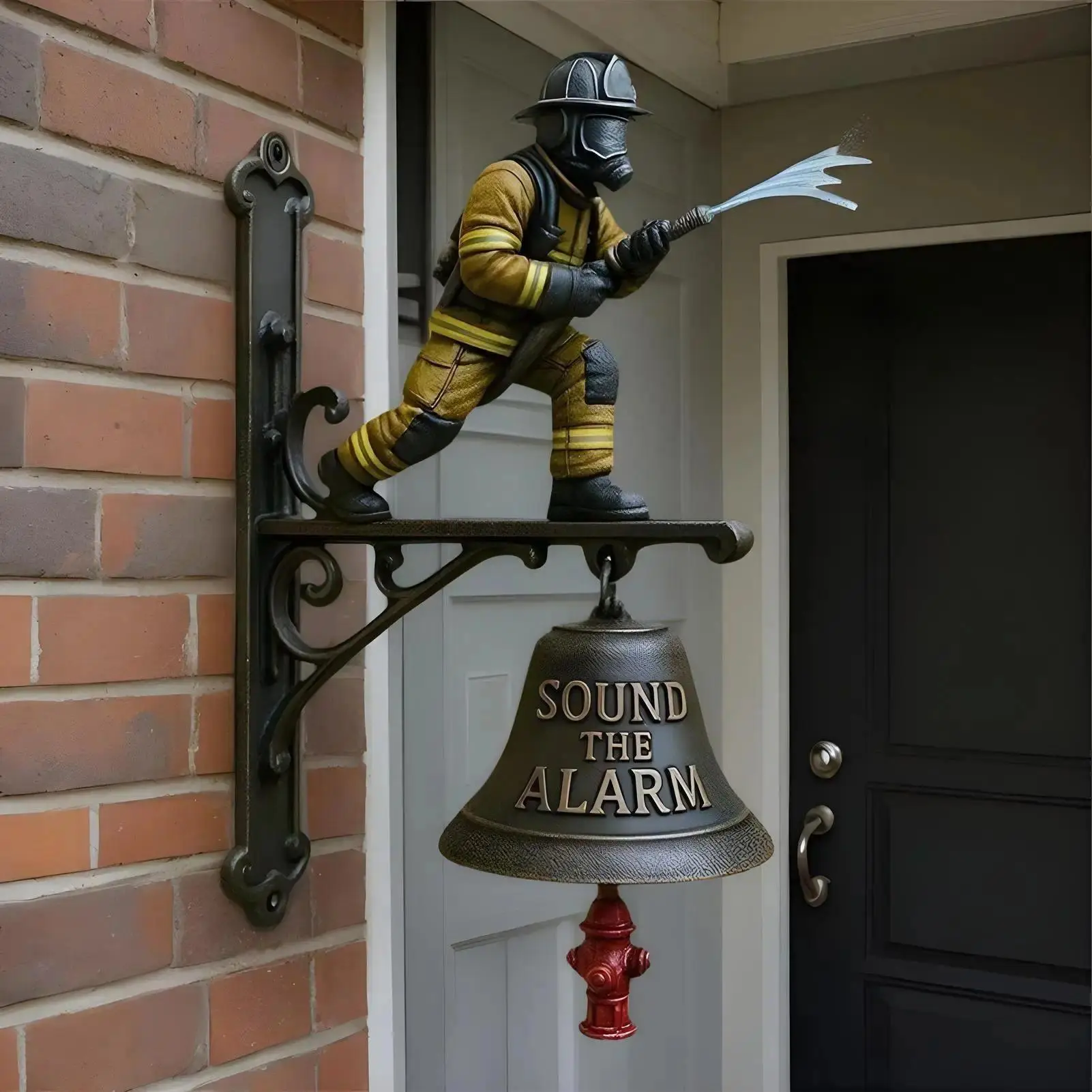 Vintage Metal Bell-Shaped Wall Mount Door Bell - Loud Ringing Farmhouse Chime for Firefighter-Themed Indoor & Outdoor Use, Rustic Home Entryway Decor