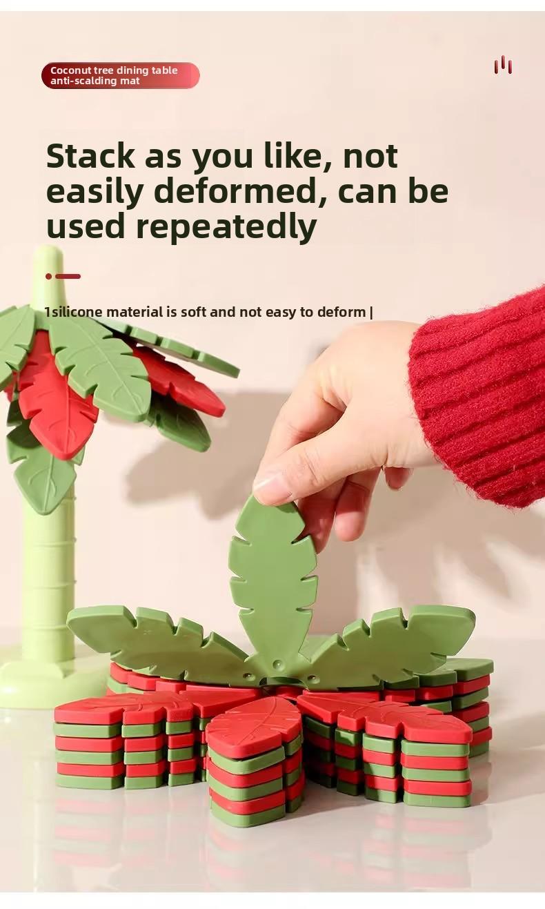 Creative Leaf Coasters Set - Thickened Heat Resistant Pads for Kitchen Foldable Anti-Scald Mat for Bowls Pots Mugs High Aesthetic Design Food Grade 299°C