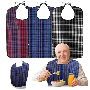 Adult Bibs 【3 Pcs】 - Machine Washable, Drip-Resistant, Easy Clean Home Care Aprons with Crumb Catcher, Front Pockets, Bib Holder, Waterproof Large Clothing Protectors for Elderly Seniors, Black/Red/Blue, Machine Washable Aprons, Drip-Resistant Aprons