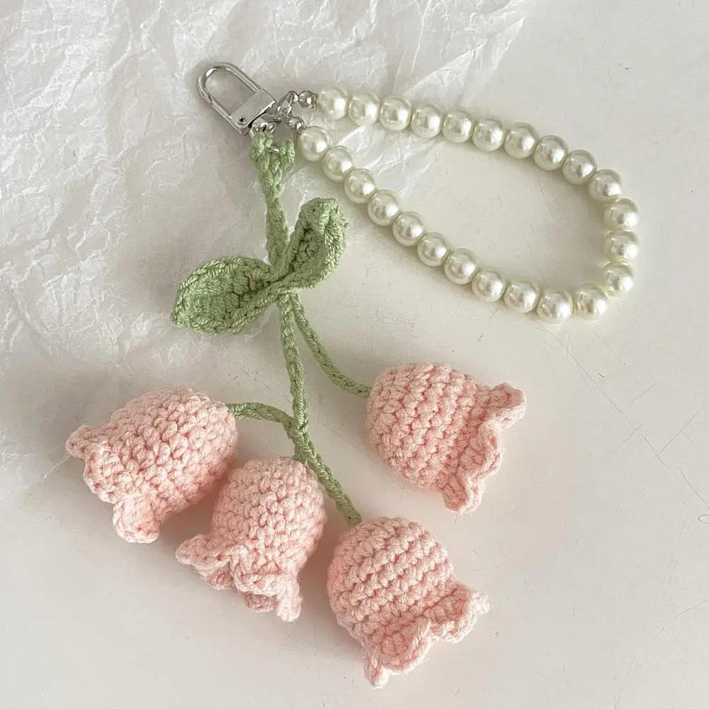 2026 New Handmade Crocheted Lily Of The Valley Floral Keychain - 1 Count Single Durable Acrylic Fabric Charm, Bag Decor Accessories, Room Decorations, Ideal Birthday Gift