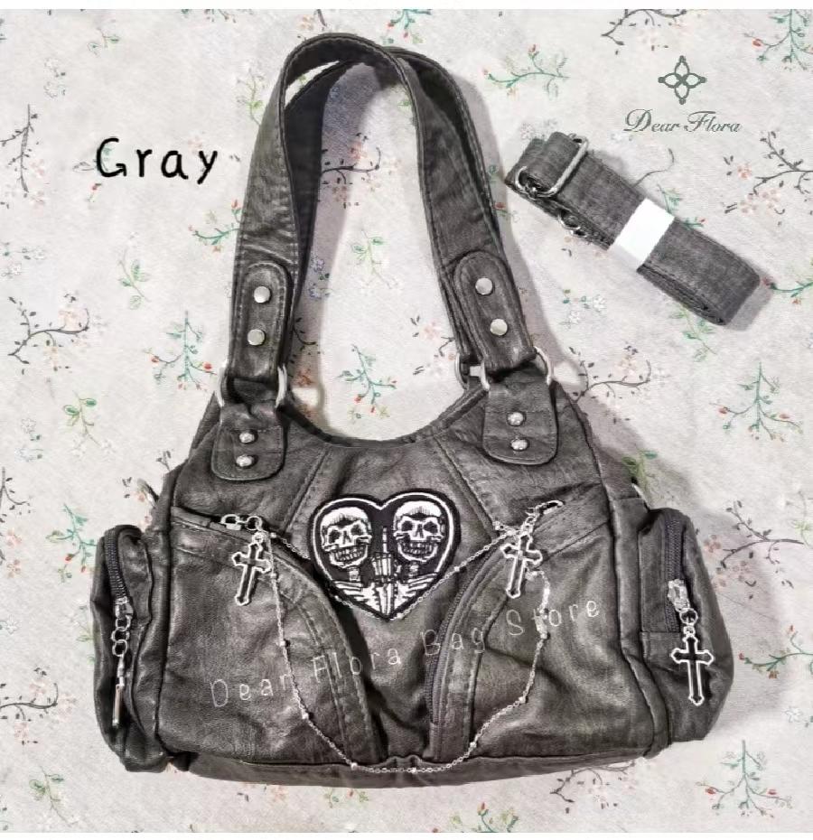 Women's Y2K Vintage Motorcycle Shoulder Bag Fashion Soft PU Chains Multiple Pockets Tote Bags Moto Style Messenger Crossbody Bag